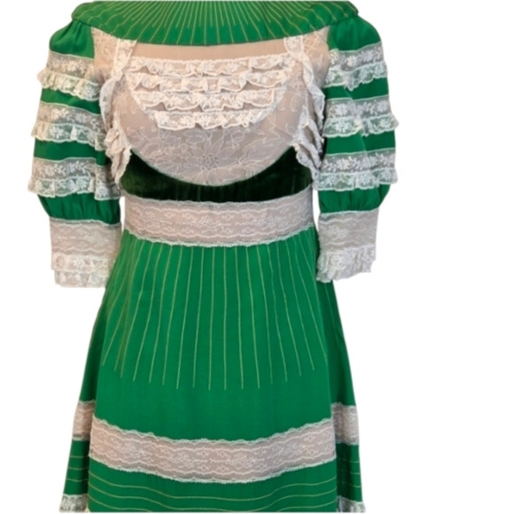 Valentino ruffled tulle and velvet MSRP $8000 silk midi dress, Emerald Green NWT - Picture 8 of 13